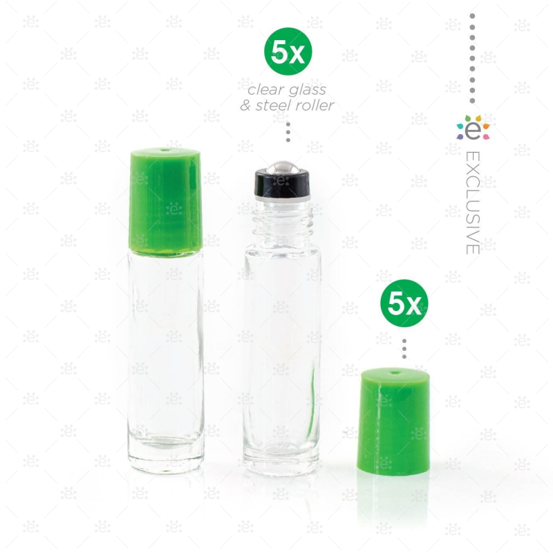 Heldere 10 ml Rollers avec Plastic Dop & Premium RVS Tops - Vert (5 pièces)
