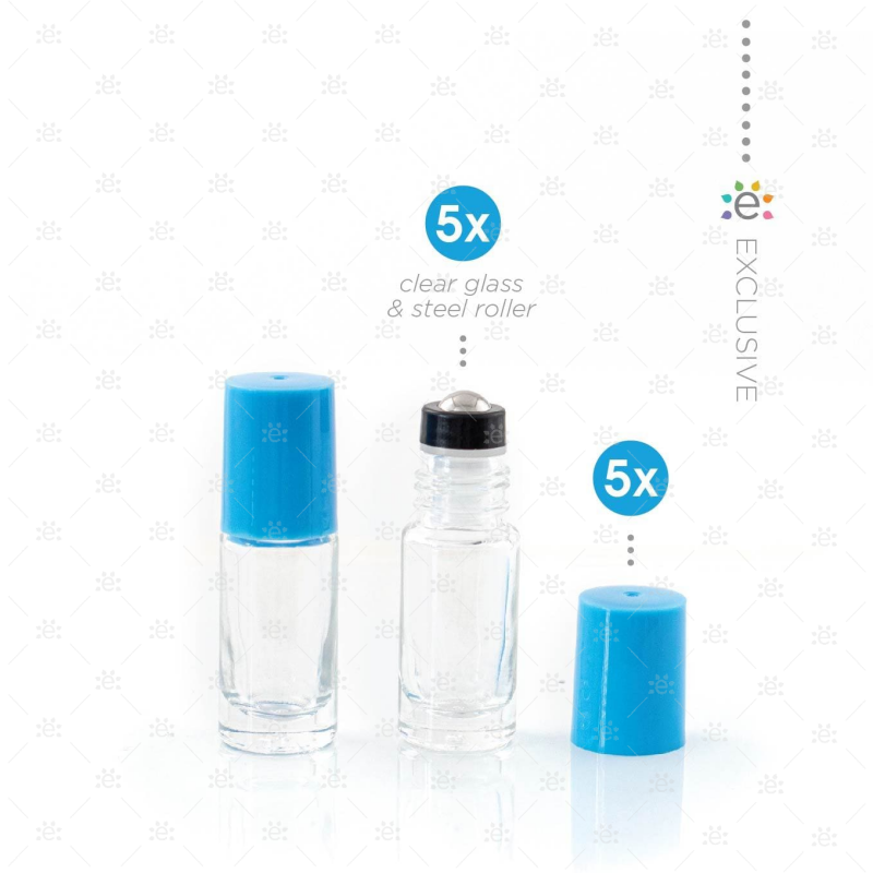 Heldere 5 ml Rollers avec Plastic Dop & Premium RVS Tops - Bleu (5 pièces)