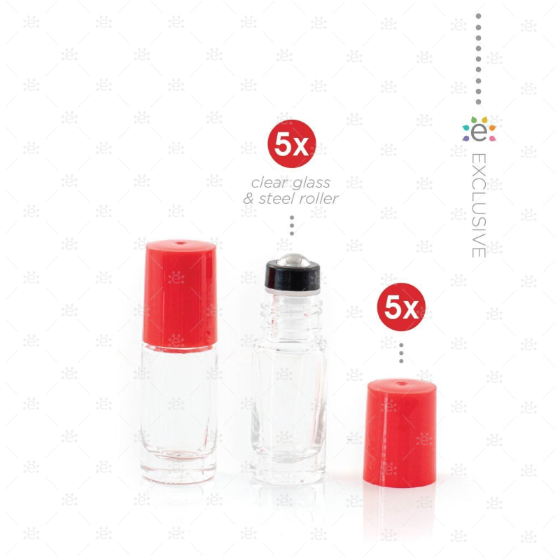 Rouleaux de 5 ml avec dessus en plastique Dop et Premium RVS - Rouge (5 pièces)