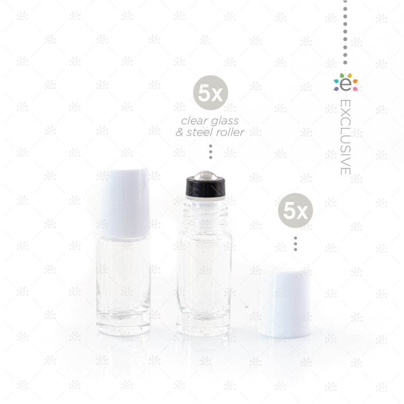 Heldere 5 ml Rollers avec Plastic Dop & Premium RVS Tops - Blanc (5 pièces)