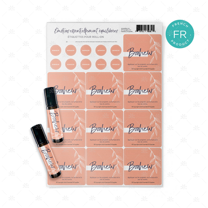 Essentially Balanced Emotions Bottle Labels - Sheets Of 10 (6 Varieties Available) French Happy
