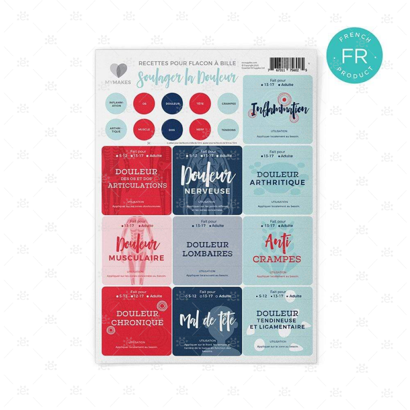 Mymakes:  Pain Relief - Label Sheet French Labels