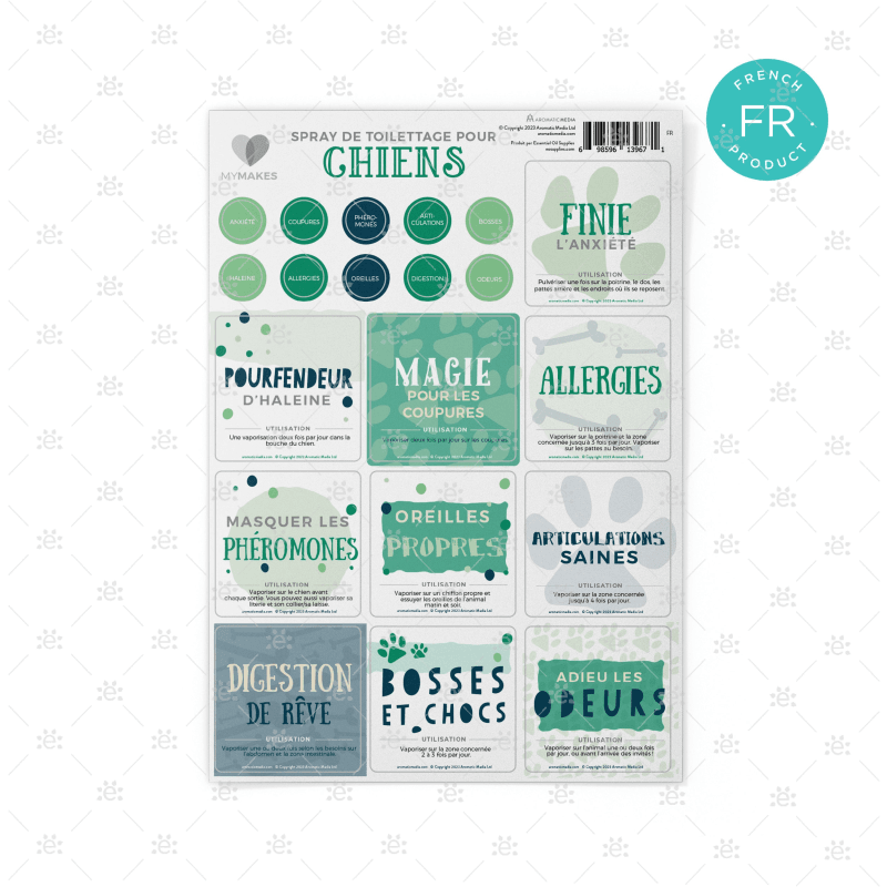 Mymakes:  Pamper Pet Sprays For Dogs - Label Sheet French Labels