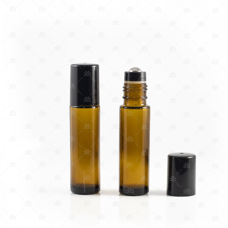 Amber 5 ml Rollers avec Plastic Dop &amp; Premium RVS Tops - Noir (5 pièces)