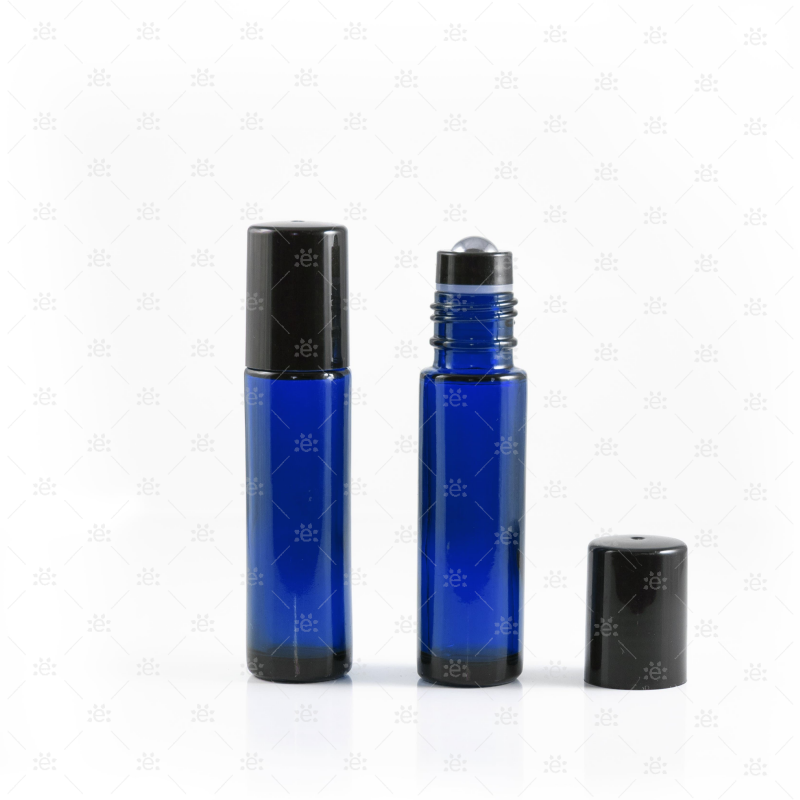 Bleu 10 ml Rollers avec Plastic Dop &amp; Premium RVS Tops - Noir (5 pièces)