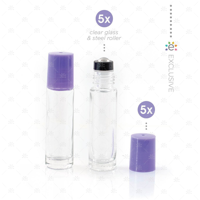 Heldere 10 ml Rollers met Plastic Dop & Premium RVS Tops - Paars (5 stuks)