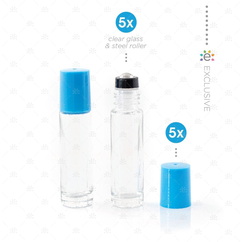 Heldere 10 ml Rollers avec Plastic Dop &amp; Premium RVS Tops - Bleu (5 pièces)