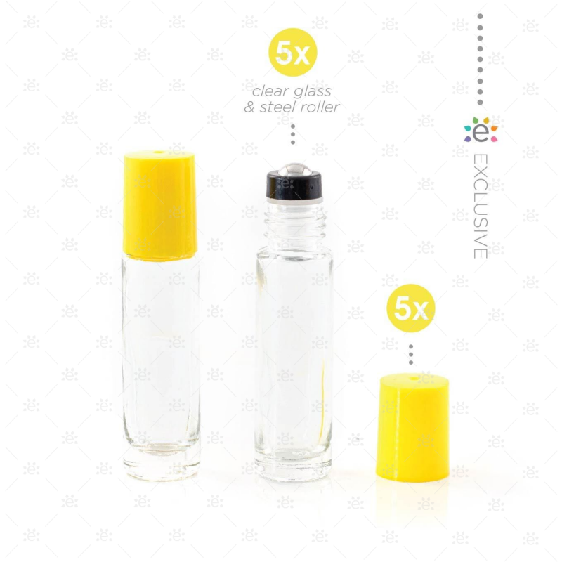 Heldere 10 ml Rollers met Plastic Dop & Premium RVS Tops - Geel (5 stuks)