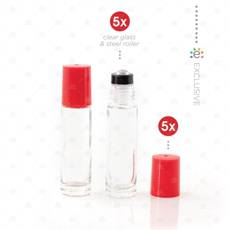 Heldere 10 ml Rollers met Plastic Dop & Premium RVS Tops - Rood (5 stuks)