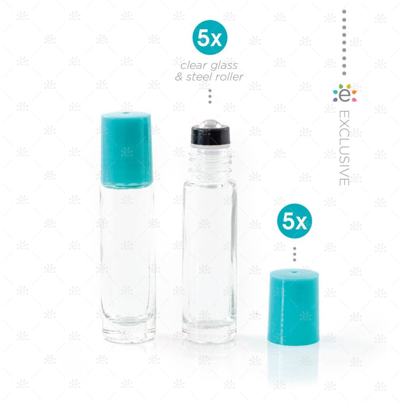 Heldere 10 ml Rollers met Plastic Dop & Premium RVS Tops - Teal (5 stuks)