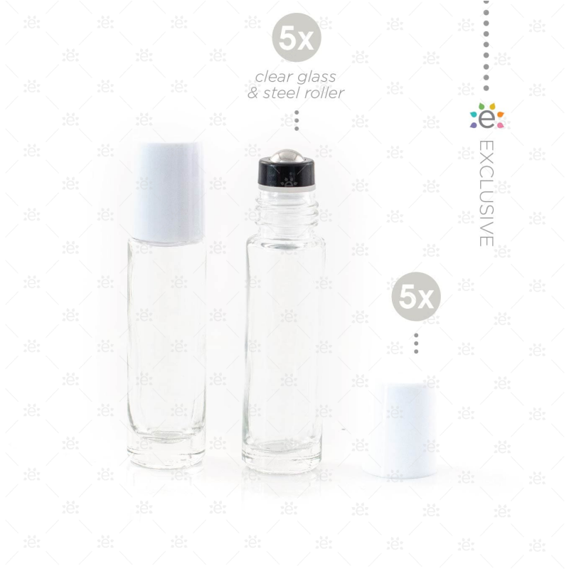 Heldere 10 ml Rollers met Plastic Dop & Premium RVS Tops - Wit (5 stuks)