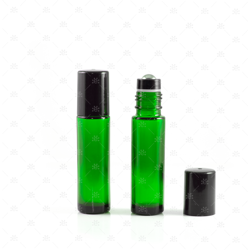 Rouleaux verts de 10 ml avec dessus en plastique Dop et Premium RVS - Noir (5 pièces)