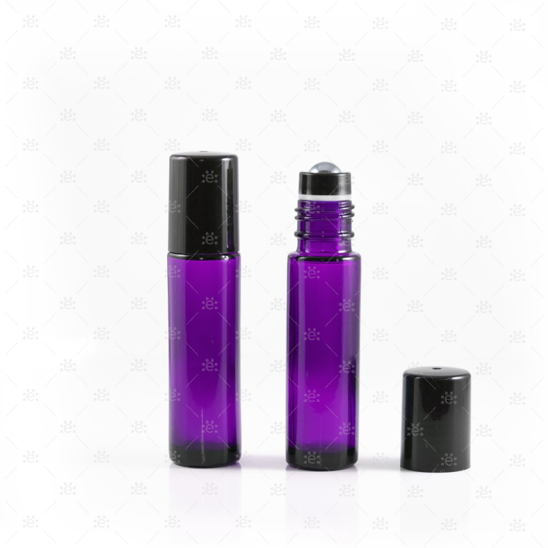 Paarse 10 ml Rollers avec Plastic Dop &amp; Premium RVS Tops - Noir (5 pièces)