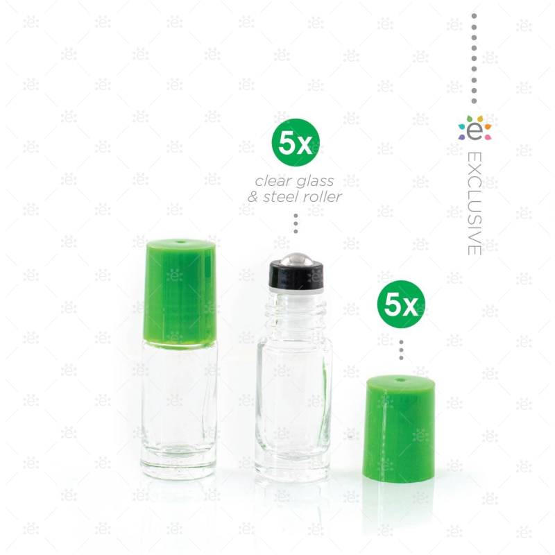 Heldere 5 ml Rollers met Plastic Dop & Premium RVS Tops - Groen (5 stuks)