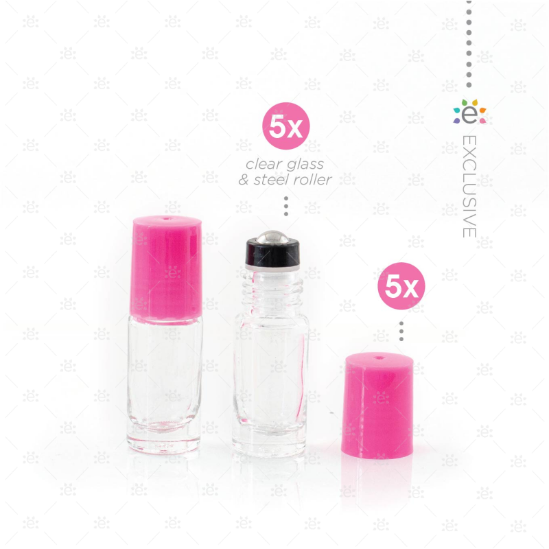 Rouleaux de 5 ml avec dessus en plastique Dop et Premium RVS - Rose (5 pièces)