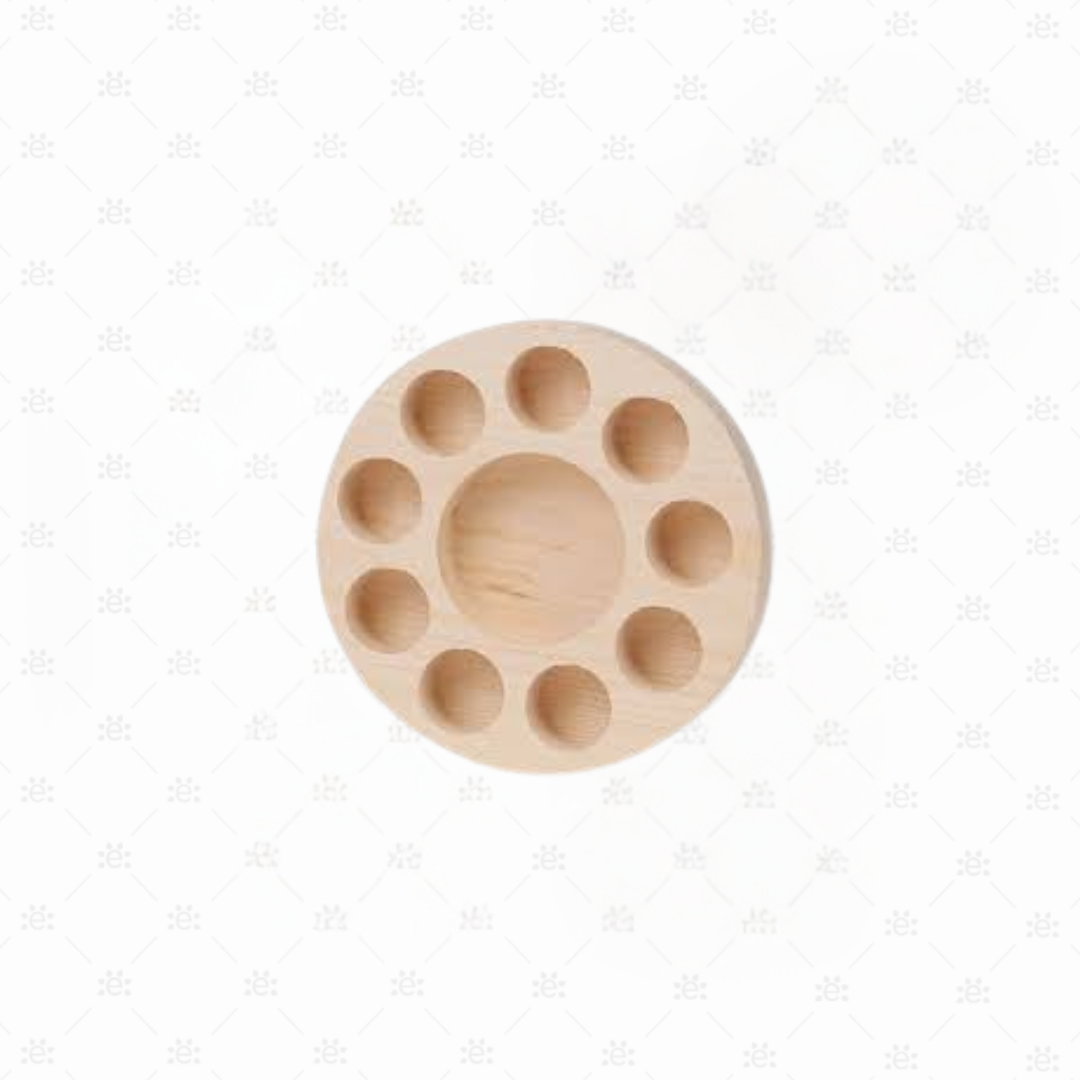 Houten Display: Rond voor Draagolie en 9 Rollerflesjes Essentiële olie