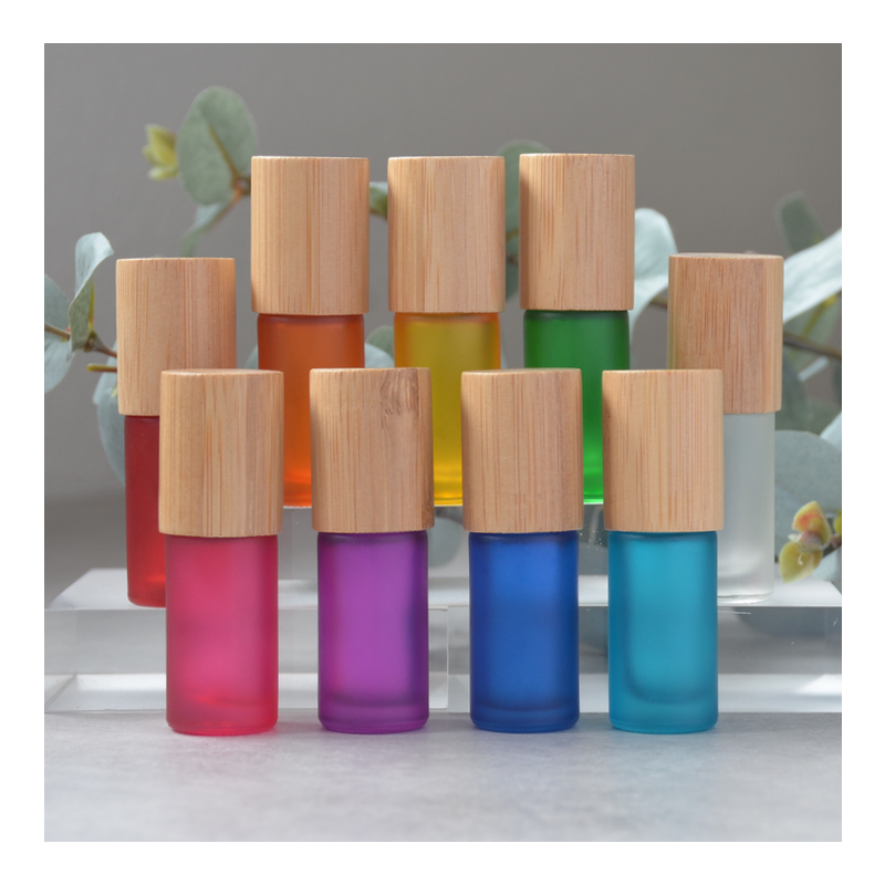 ♥ 5 ml Frosted Rollers 9 stuks Gekleurd met Bamboe Doppen