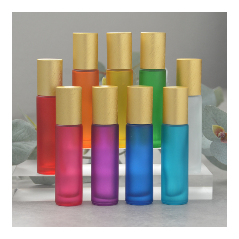 ♥ 10 ml Frosted Rollers 9 stuks Gekleurd met Goud / Gele Doppen