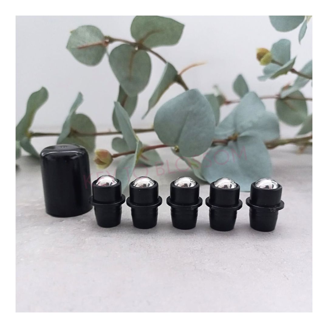 RVS Roll-on &amp; Dop – Geschikt voor 5 ml &amp; 15 ml Flesjes - Noir (5 pièces)
