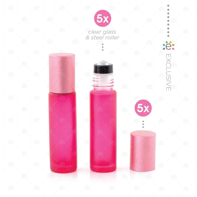 Rouleaux givrés de 10 ml avec revêtements métalliques et dessus premium - Rose (5 pièces)