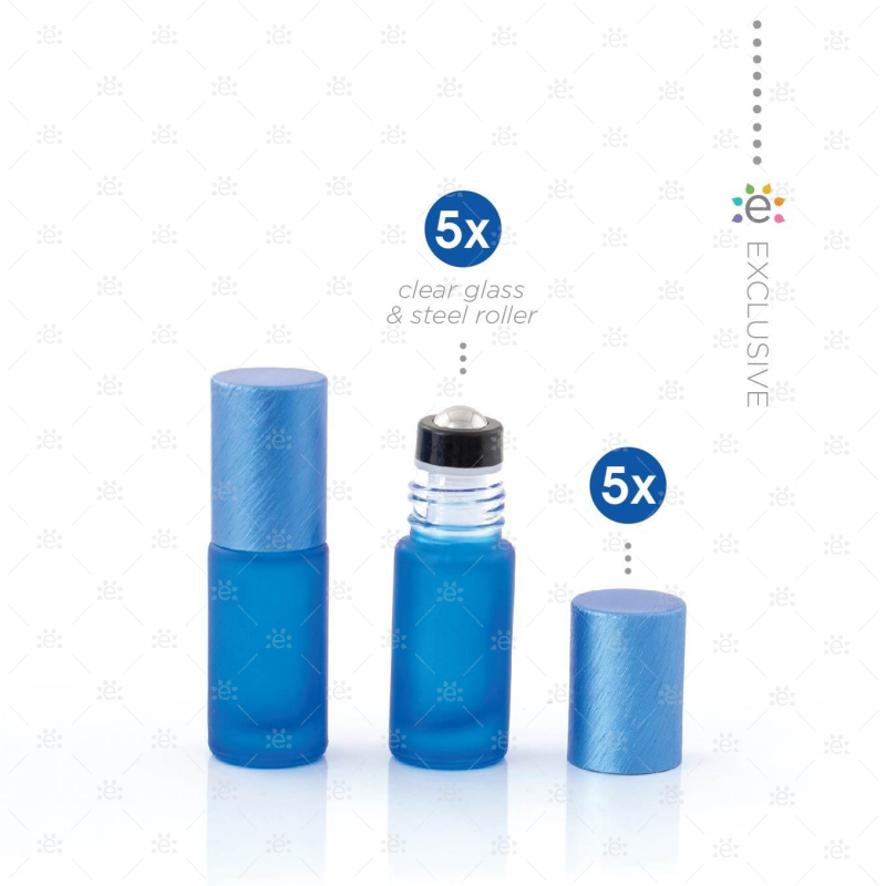 Rouleaux givrés de 5 ml avec revêtements métalliques et dessus premium - Bleu (5 pièces)