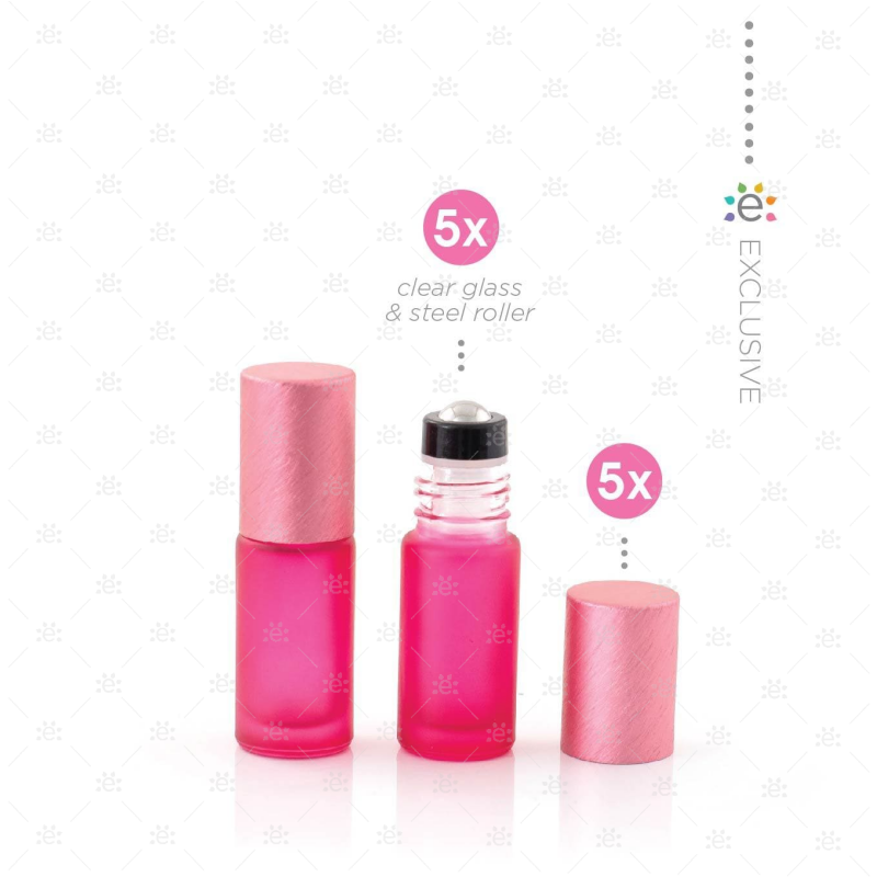 Rouleaux givrés de 5 ml avec revêtements métalliques et dessus premium - Rose (5 pièces)