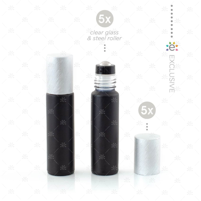 Rouleaux givrés de 10 ml avec revêtements métalliques et dessus premium - noir/argent (5 pièces)