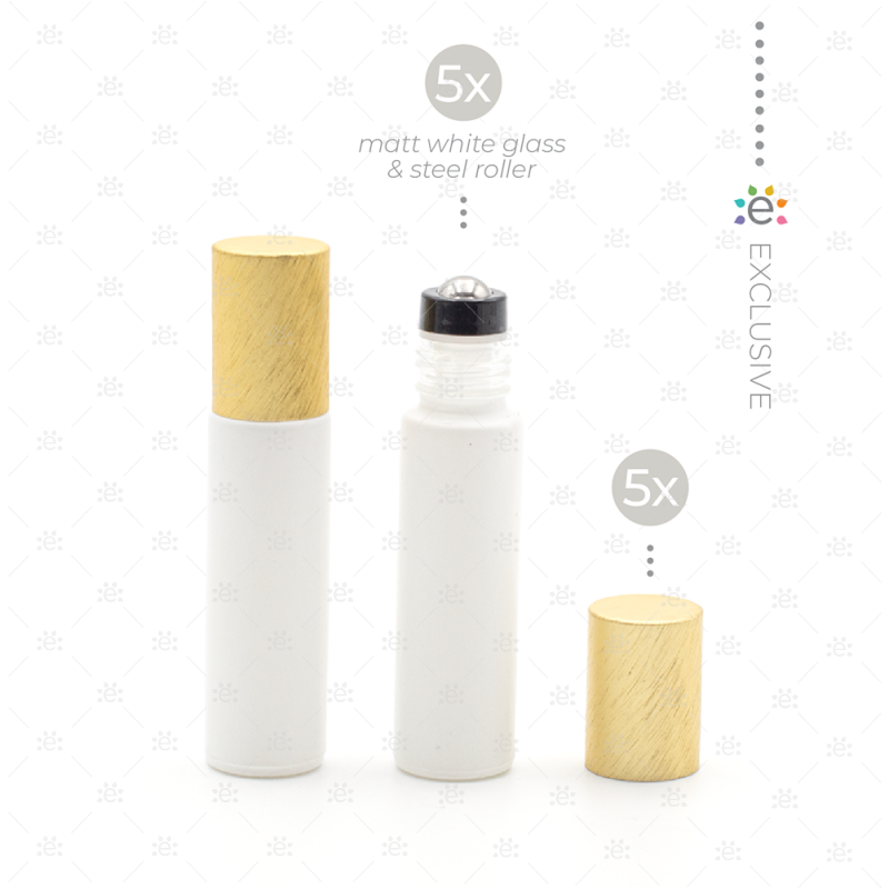 Rouleaux givrés de 10 ml avec revêtements métalliques et dessus premium - Blanc/Or (5 pièces)
