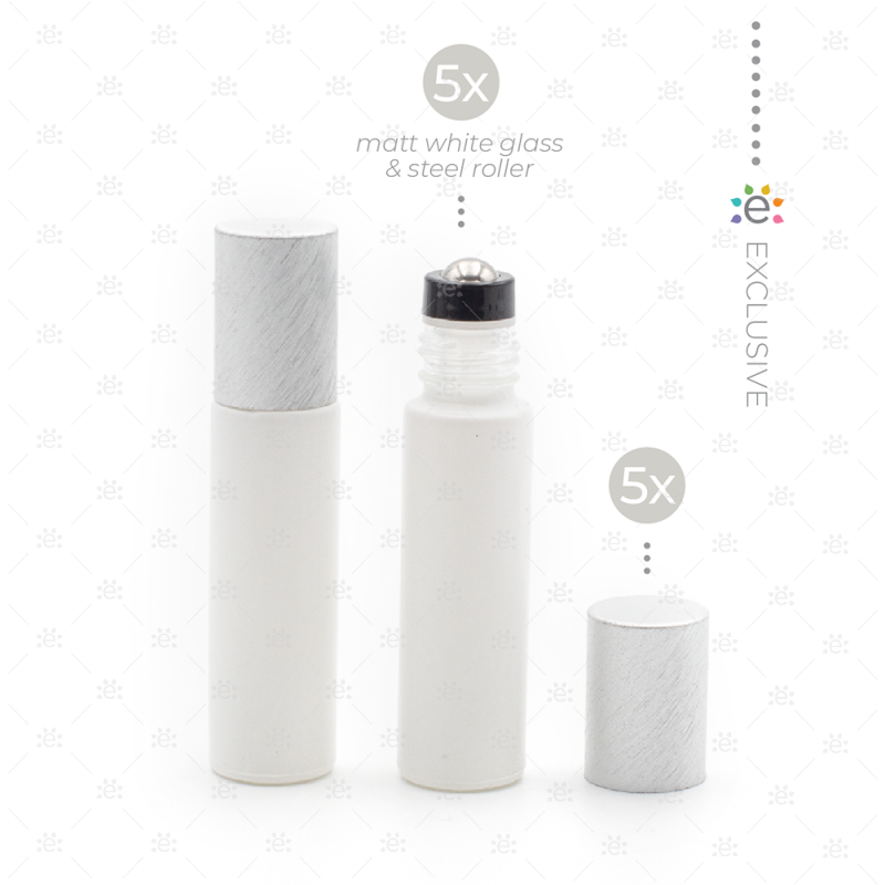 Rouleaux givrés de 10 ml avec revêtements métalliques et dessus premium - Blanc/Argent (5 pièces)