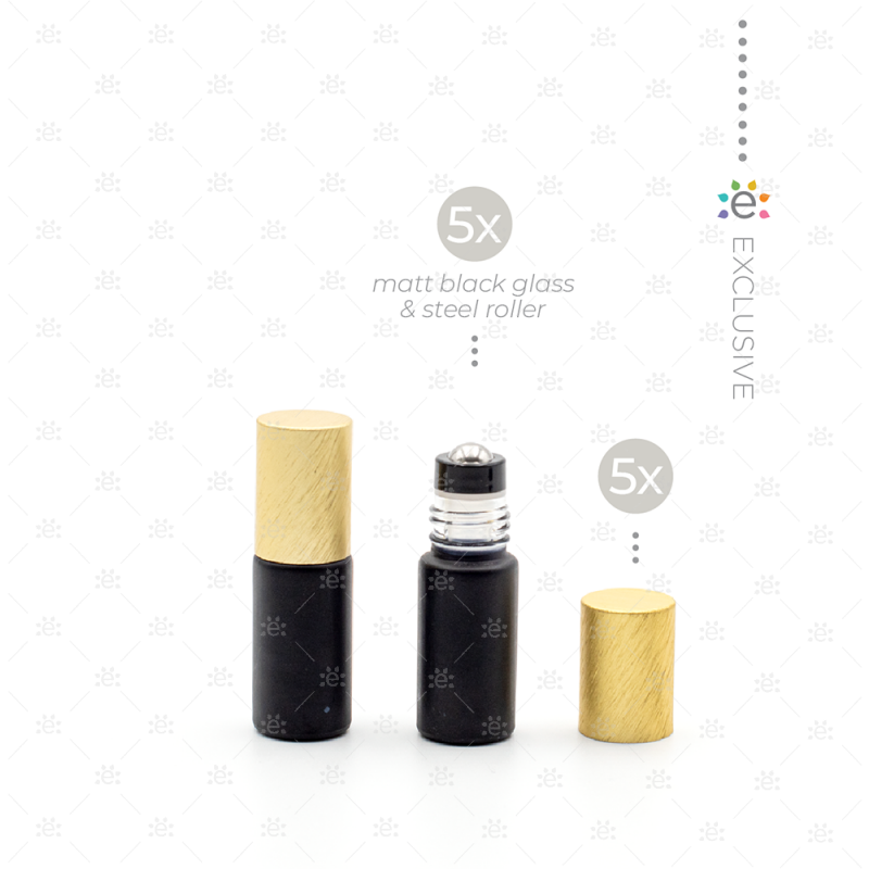 Rouleaux givrés de 5 ml avec revêtements métalliques et dessus premium - Noir/Or (5 pièces)
