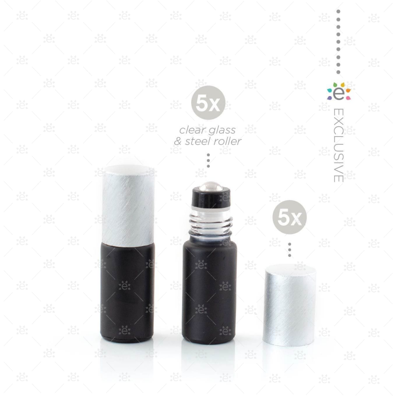 Rouleaux givrés de 5 ml avec du métallisé et des dessus premium - Noir/Argent (5 pièces)