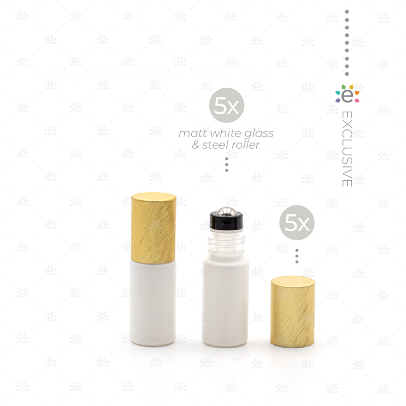 Rouleaux givrés de 5 ml avec revêtements métalliques et dessus premium - Blanc/Or (5 pièces)