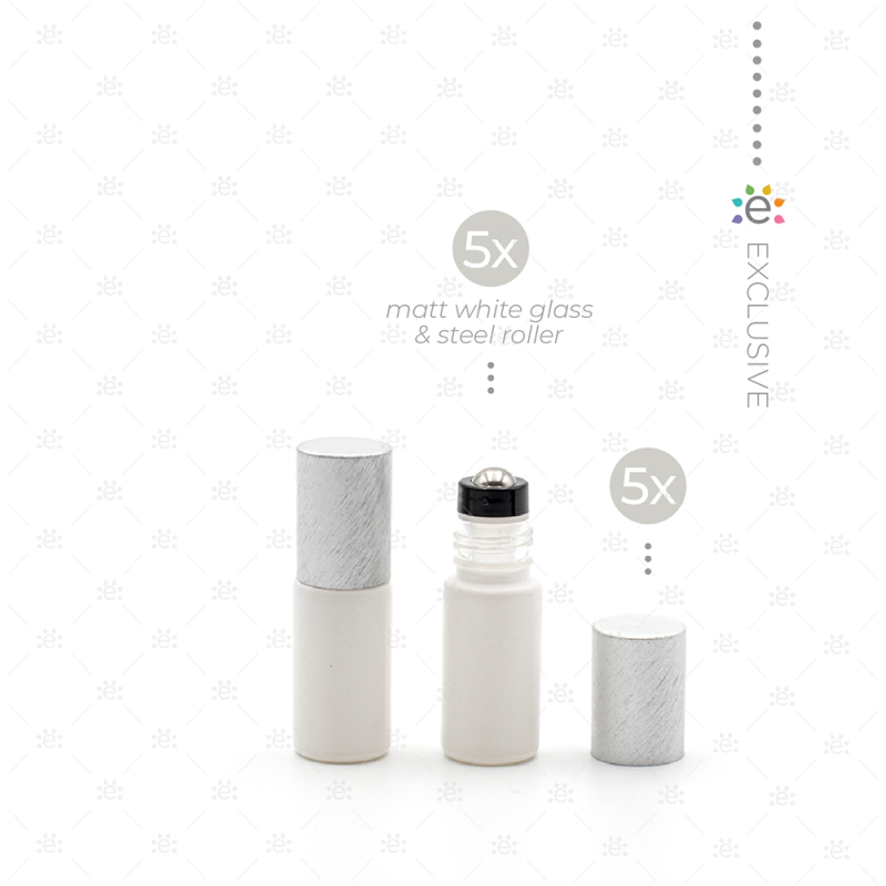 Rouleaux givrés de 5 ml avec revêtements métalliques et dessus premium - Blanc/Argent (5 pièces)