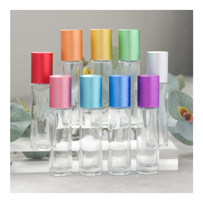 ♥ 10 ml Transparante Rollers 9 stuks Gekleurde Doppen